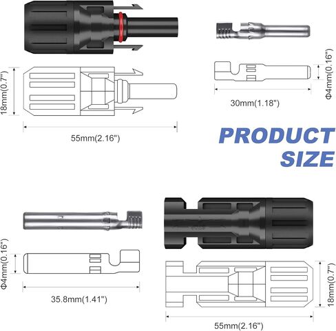5 Feet 10AWG(6mm²) Solar Panel Wire, 10 Gauge 5FT Black & 5FT Red Tinned Copper Extension Cable Kits with Female and Male Connector for RV Home Boat and Any Other Off-Grid Applications in Saudi Arabia