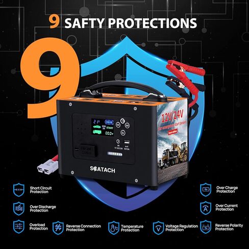 V10 10000A Car Jump Starter، 400W العاكس بطارية الطائر بدء محطة الطاقة لجميع الغاز أو الديزل، 24V / 12V صندوق القفز الليثيوم الثقيلة، 155Wh المحمولة بطارية السيارات الداعم الانتقال مربع in Kuwait