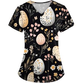 قمصان نسائية للرضاعة، قمصان مريحة مطبوعة برقبة على شكل حرف V للهالوين، زي طبي قابل للتمدد مع جيوب in Kuwait