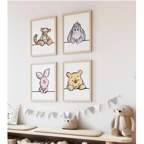 Winnie The Pooh and Friends Nursery Wall Art Set of 4, Character Illustrations, Kids Room Decor - 11x14 Poster Print - UNFRAMED in Kuwait
