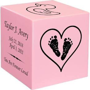 Stonewood Custom Engraved Footprints in Heart Cremation Urn Cube for Infant Ashes - Composite Wood Cremation Urn for Childs Ashes - 15 Cubic Inch Capacity - Personalization Included in Kuwait