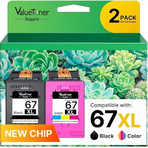 خراطيش 67XL سوداء/ملونة لحبر HP 67 67XL للطابعات Deskjet 2700e 2755e 2732 2752 Deskjet 4155 4155e Envy 6055 6055e 6052 6058 Envy Pro 6400 6455 6455e 6458، عبوتان in Kuwait