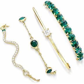 4Pcs Emerald Green Crystal Bracelet Set for Women, Gold Tone Stackable Rhinestone Cuff Bangle Chain Bracelets, Boho Layered Party Jewelry Gift in Saudi Arabia