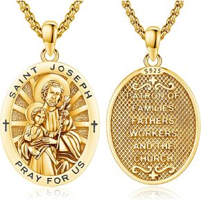 قلادة ميدالية سانت جوزيف للرجال والنساء سان خوسيه 925 من الفضة الإسترلينية 18 قيراط مطلية بالذهب شفيع القديس يوسف الكاثوليكية قلادة تميمة حماية الدين مجوهرات هدايا التخرج لعيد الأب in Kuwait