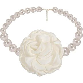 Pearl Choker Necklaces for Women,White Big Flower Collar Necklace Cute Y2k Statement Resin Floral Necklace,Pretty Prom Jewelry Accessories Gifts in Kuwait