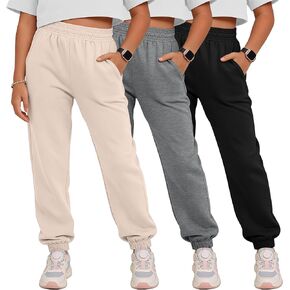 مجموعة من 3 سراويل رياضية للفتيات للركض، سراويل رياضية للأطفال بخصر مطاطي مع أساور للكاحل، كاجوال مع جيوب، 5-14 سنة in Kuwait