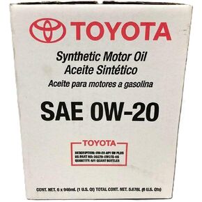 زيت محرك تويوتا الاصطناعي الأصلي SAE 0W-20، API SN Plus، علبة سعة 6 كوارت، لمحركات البنزين in Kuwait
