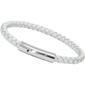 LZD Men Unisex Genuine Leather Braided 6mm Stainless Steel Clasp Bracelet White 7" 8" 9" Inches Clasp4 in Kuwait