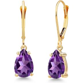 Gem Stone King 14K Yellow Gold Gemstone Birthstone Leverback Teardrop Earrings for Women | Pear Shape 9X6MM | Fine Jewelry Gifts for Her Mom Women Wife in Saudi Arabia