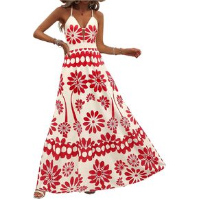 Milumia Women's Boho Floral Print Cami Maxi Dress Criss Cross Backless A Line Flowy Dresses in Kuwait
