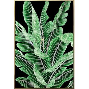 BABOBIU Wall Art Decor 24"x36" Handmade Enameled Glitter Acrylic Diamond Wall Decor Modern Wall Art Decor Artwork with Shadow Box Framed for Living Room, Bedroom, Corridor (Leaves) in Kuwait