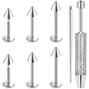 Internally Threaded Labret Studs 18G 16G 14G Surgical Steel Lip Piercing Jewelry with Claw Tool Monroe Snake Bite Jewelry Flat Back Barbell for Women Men Plus Piercing Ball Grabber Tool in Saudi Arabia