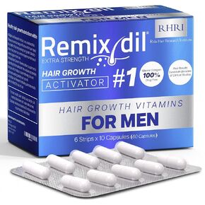 Remixidil Hair Growth Supplements for Men | Hair & Beard Growth Vitamins | Clinically Tested for Thicken & Strengthen Hair | Fast-Acting Supplement for Boosting Volume | 60 Capsules in Kuwait