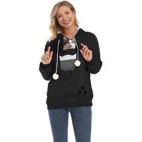 Women Front Pouch Shirt Kitten Puppy Holder Top Long Sleeve Big Pocket Hooded Blouse Thin Tops in Kuwait