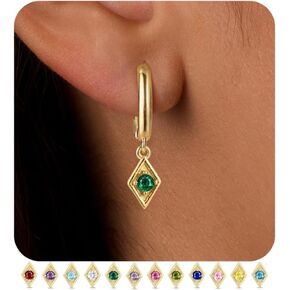 TOBENY جوهرة الميلاد تتدلى الأقراط للنساء العصرية 14K مطلية بالذهب صغيرة هيبوالرجينيك قطرة هوب الأقراط لذيذ الأحمر الأخضر الزمرد الوردي البرتقالي الأزرق الماس Huggie أقراط لهدايا عيد الميلاد المجوهرات in Kuwait