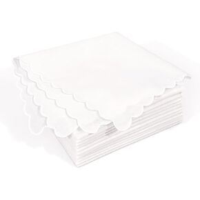 Selected Hanky Elegant Cotton Handkerchiefs for Women & Ladies, 12 Pack White Hankies with Scalloped Edge, 11x11 Inch Soft Reusable Daily Essential in Kuwait