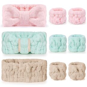 9 قطع عصابة رأس سبا لغسل الوجه، ومجموعة عصابة رأس للعناية بالبشرة وسوار معصم، عصابات شعر للوجه للنساء المراهقات والفتيات لغسل الوجه، والمكياج، والرياضة، واليوجا (وردي + مشمش + أسود) in Kuwait