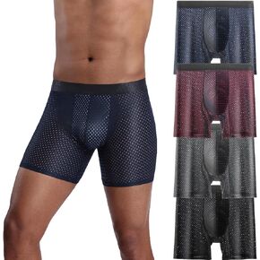 Men's Boxer Briefs, Ice Silk Mesh Fabric, Long Leg, Breathable Trunks, Cooling Comfort, 4 Pack in Saudi Arabia