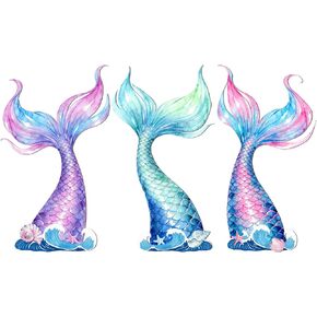 fiwochic 3 قطع حورية البحر ذيل جدار ديكور الخشب حورية البحر جدار الفن المائية تحت زخرفة البحر لتعليق الطفل الحضانة الفتيات غرفة نوم الحمام فناء حمام السباحة in Kuwait