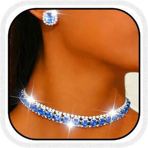 CLOACE Rhinestone Choker Necklace Set Bridal Wedding Necklace Earrings Sets Prom Jewelry Accessories for Women in Kuwait