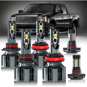 Fit For GMC Sierra 1500 2500HD 3500HD (2007 2008 2009 2010 2011 2012 2013) Light Bulbs Combo, Hi & Lo Beam Bulbs+ Fog Lights Bulbs Kit, 6500K White, Plug and play, Pack of 6 in Saudi Arabia