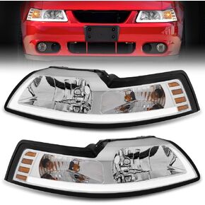 ELH LED DRL Headlight Assembly Fit For 1999-2004 Ford Mustang 1999 2000 2001 2002 2003 2004 99 00 01 02 03 04 Ford Mustang Headlight Black Housing Amber Reflector DRL in Kuwait