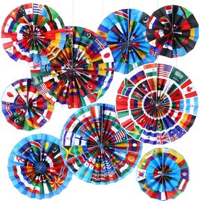Outus 18 Pcs International World Flags Classroom Decorations Around the World Hanging Paper Fans Country Flags International Decor Party Banner Garland for Office Classroom Decor in Saudi Arabia