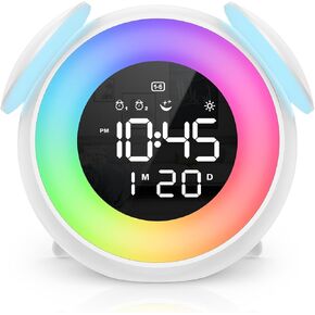 ساعة منبه للأطفال، ساعة منبه موافق للاستيقاظ، ساعة تدريب على نوم الأطفال الصغار مع إضاءة ليلية متعددة الألوان، 7 نغمات رنين، 3 مستويات صوتية، منبه مزدوج، قيلولة بعد الظهر للأطفال والبنات والأولاد والكبار in Kuwait