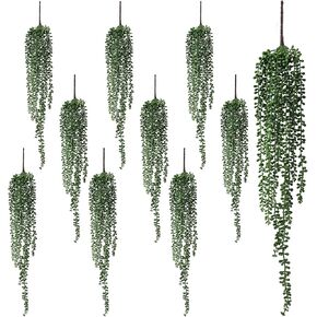 10 قطع من نباتات اللؤلؤ الصناعية، سلسلة صناعية من اللؤلؤ المعلقة باللون الأخضر، نباتات بلاستيكية وهمية للمنزل وغرفة النوم وحفلات الزفاف وحفلات عيد الميلاد والمكتب والفناء الخارجي وديكور الحديقة in Kuwait