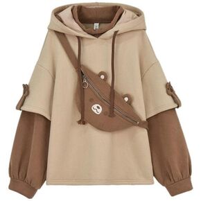 بلوفر Kawaii للنساء، لطيف على شكل دب، بأكمام طويلة، بقلنسوة، ملابس جمالية in Kuwait