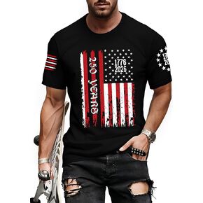 قمصان الرابع من يوليو للرجال تيشيرتات العلم الأمريكي الوطني الذكرى 250 لعيد الاستقلال تي شيرت علوي in Kuwait