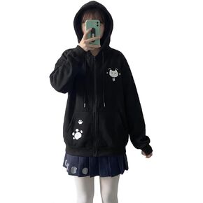Women's Cute Cat Zip Up Hoodie Kawaii Paw Print Graphic Sweatshirt Novelty Anime Jacket with Pockets in Saudi Arabia