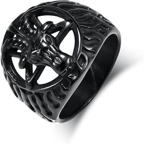 خاتم كيمستون القوطي من التيتانيوم الصلب للرجال - مجوهرات عتيقة على شكل رأس الماعز لأسلوب راكبي الدراجات النارية in Kuwait