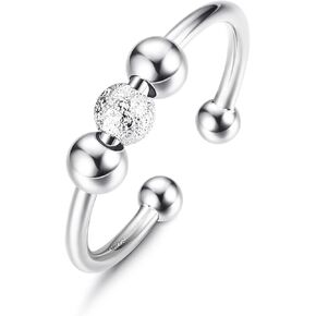 Sllaiss 925 Sterling Silver Fidget Rings for Anxiety for Women Men Beads Stress Relief Spinner Ring 14K White Gold Plated Adjustable Spinning Anti Anxiety Ring in Kuwait