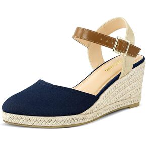 PIZZ ANNU Women's Espadrille Low Wedge Heel Sandals with Buckle Ankle Strap Close Toe Casual Dressy Summer Platform Shoes in Kuwait
