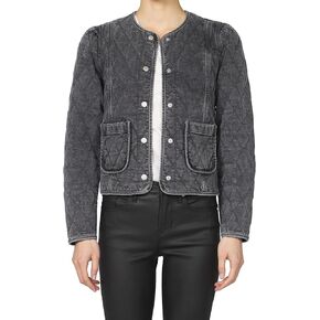 DEAR JOHN Kit Denim Jacket Women's Quilted Button Front Puff Sleeve Fitted Silhouette Stretch Outerwear in Kuwait