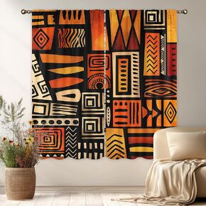 LIGHTINHOME Orange African Curtains 42Wx63H Inch Abstract Afro Tribal Ethnic Historical Africa American Racial Geometric Boho Rod Pocket Bedroom Living Room Window Drapes Treatment Fabric 2 Panels in Kuwait