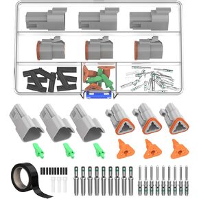 Deutsch DT Connector 8 Pin Kit Gray Waterproof Automotive Electrical Connectors with Solid Terminals and Sealing Plugs for Car Truck Motorcycle Marine Wiring 14–20 AWG，3 Sets in Kuwait