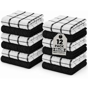 مناشف المطبخ GOLD TEXTILES 12 عبوة من مناشف الأطباق المصنوعة من القطن بنسبة 100% للمطبخ (15 × 25 بوصة) مناشف يد المطبخ فائقة النعومة والامتصاص لتجفيف الأطباق والتنظيف - قابلة لإعادة الاستخدام وقابل للغسل (بني) in Kuwait