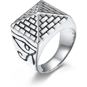 Egyptian Pyramid & Horus Eye Ring, Silver/Gold/Black Titanium Steel Men's/Women's Ancient Egypt Jewelry in Kuwait