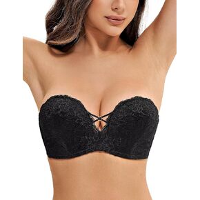 Deyllo Women's Lace Strapless Bra, Wirefree Bralette, Thin Padded, Anti-Slip Strap Back, Comfort Fit for Dresses in Saudi Arabia