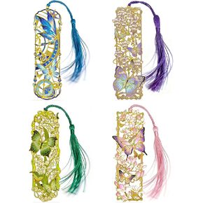 4pcs Metal Bookmarks with Tassel, Floral Butterfly Hollow-Out Design Book Mark for Readers Women Men, Creative Gift for Book Lovers in Saudi Arabia