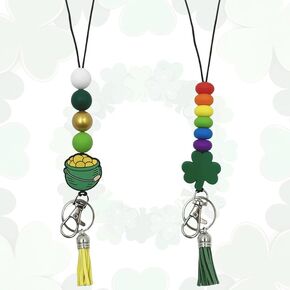St Patricks Day Teacher Lanyard with Cute Leprechaun Beads, St Patricks Day Lanyard Breakaway Clasp for ID Badges, Fit for School and Classroom Use in Kuwait