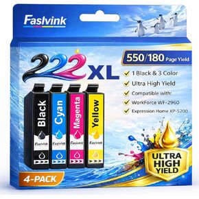 Remanufactured Replacement for Epson 222XL Ink Cartridges Combo Pack 222 Ink Cartridges Compatible with Epson XP-5200 Workforce WF-2960 Printer High Yield (Black Cyan Magenta Yellow 4 Pack) in Kuwait