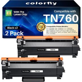 حبر TN760 لطابعة Brother متوافق مع خرطوشة حبر Brother TN760 TN-760 TN730 TN 760 للاستخدام مع MFC-L2710DW MFC-L2750DW HL-L2350DW HL-L2370DW HL-L2395DW DCP-L2550DW (2 أسود) in Kuwait