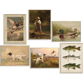 6Pcs Nursery Hunting Wall Art Vintage Fishing Boy Wall Decor Mallard Duck Painting Pictures Hunting Dog Pheasant Posters Prints for Boys Room Farmhouse Canvas Unframed in Saudi Arabia
