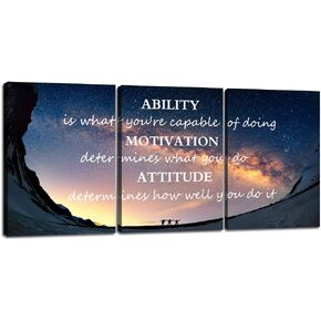 Motivational Quotes Canvas Wall Art Inspirational Ability Motivation Attitude Saying Words Posters Prints Entrepreneur Quote Home Office Bedroom Decor 3 Panels Ready to Hang - 36" W x 16" H in Kuwait