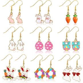 9 أزواج من أقراط عيد الفصح للنساء، أقراط متدلية على شكل بيض أرنب لطيف على شكل أرنب متدلية، هدايا سلة عيد الفصح، أفكار هدايا مجوهرات للبالغين والمراهقين in Kuwait