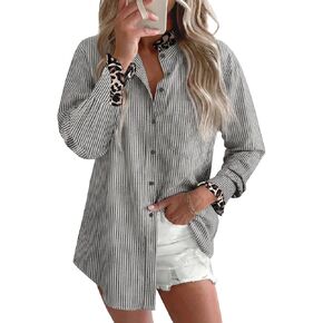 بلوزات نسائية Astylish موضة 2026 بأزرار للأسفل بطبعة الفهد وأكمام مكشكشة متباينة وياقة منتفخة وأكمام طويلة قمصان علوية in Saudi Arabia
