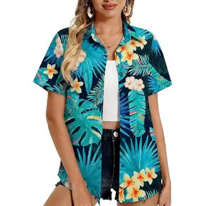 Women Hawaiian Shirt Tropical Summer Beach Hawaii Shirts Floral Tropic Short Sleeve Button Up Top Blouses Aloha Luau Outfit in Saudi Arabia